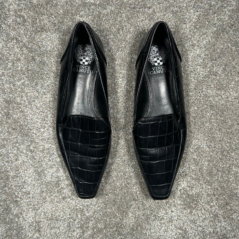 Vince Camuto Kallassa Black Croc Embossed Leather Pointed Toe Loafers Mens 9.5 M